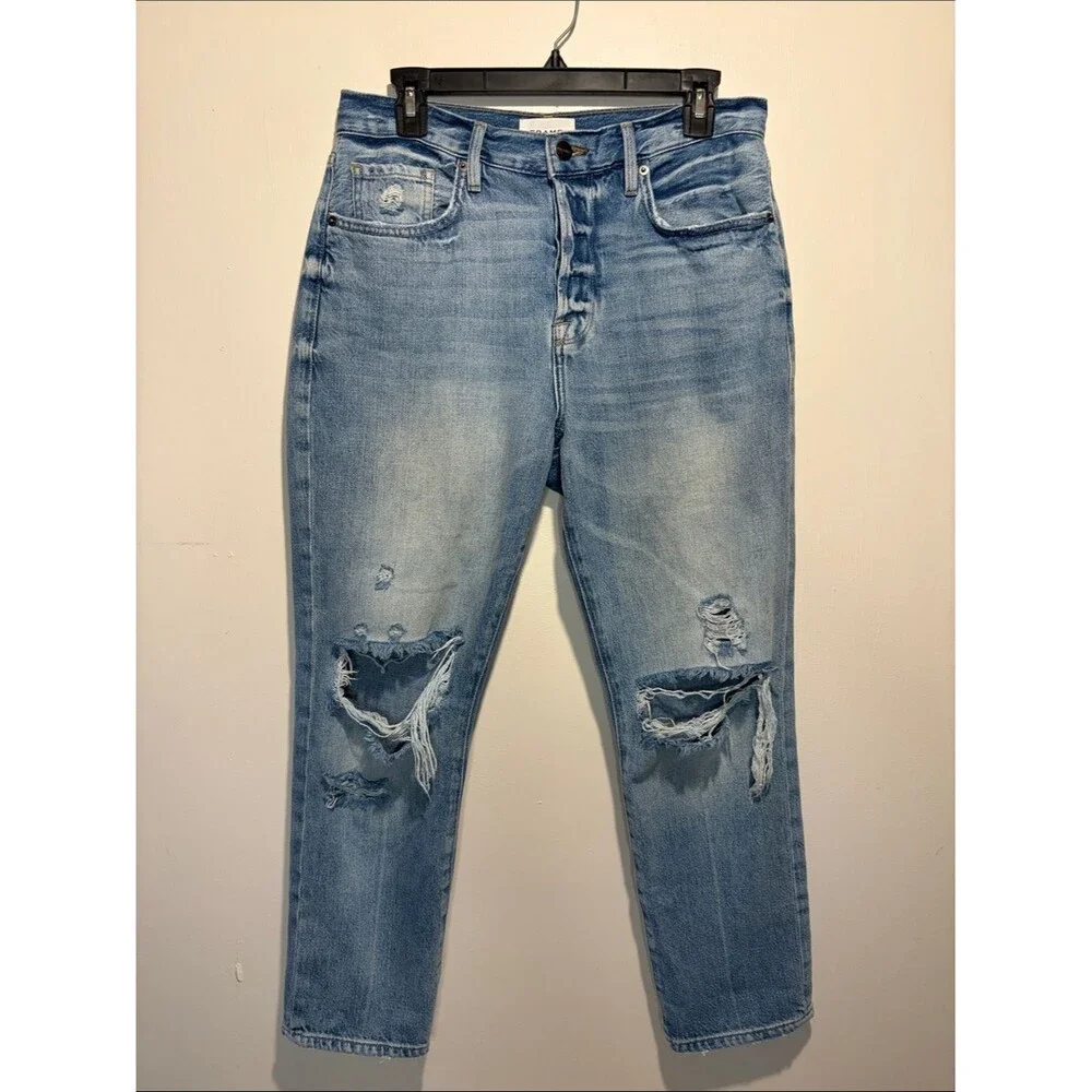 FRAME Le Original Distressed Light Wash Jeans Hidden Button Fly Casual Size 29